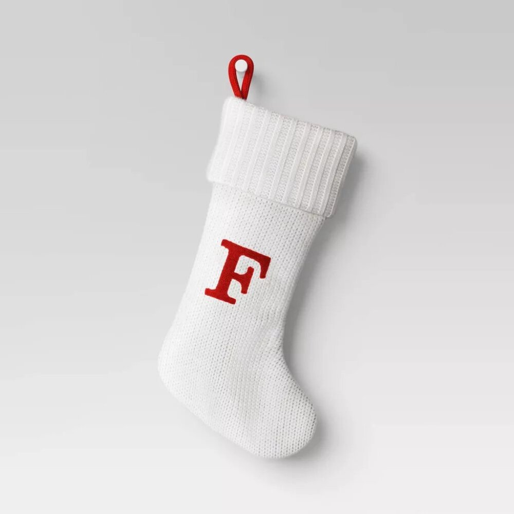 Target Letter F Stocking Wondershop Monogram 20 inch White Cream Knit New